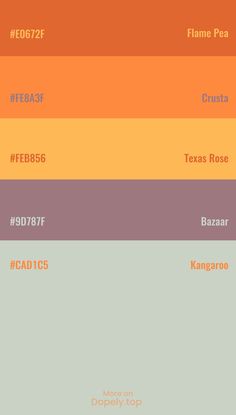 the color scheme for different shades of orange, yellow, and purple in various colors