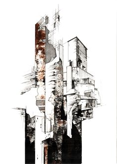 an abstract drawing of a building with lots of windows