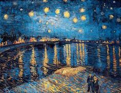 the starry night over the water with people