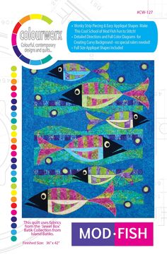 an image of a fish quilt pattern on the cover of a book with colorswex