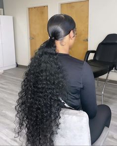 low ponytail w weave. #hair #quick #hairstyles #hairstyleideas #ponytailweave #ponytail Wet And Wavy Slick Back Ponytail, Curly Weave Ponytail, Long Ponytail Hairstyles, Low Ponytail Hairstyles, Weave Ponytail Hairstyles, Black Ponytail Hairstyles, Birthday Hairstyles, Quick Weave Hairstyles