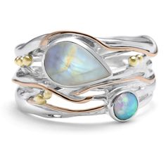 Silver statement ring featuring a gorgeous teardrop moonstone and opalite, enhanced with 14ct gold detailing. Would make the perfect gift and comes packaged in a beautiful gift box ABOUT THIS RING: Made From: Sterling Silver, 14ct Gold Wire, Brass, Moonstone, Opalite Dimensions: Width 13mm SIZING GUIDE: All of our Rings are in UK Sizes, however, we've put together this handy list to convert UK sizes into both US and EU sizes! UK - US - EU L - 6 - 51 1/2 M - 6 1/2 - 52 1/2 N - 7 - 54 O - 7 1/2 - Bohemian Style Rings, Statement Rings Unique, Opal Statement Ring, Healing Crystal Ring, Opal Diamond Ring, Designer Silver Jewellery, June Birthstone Ring, June Birthstone Jewelry, Fire Opal Ring