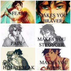 four different anime characters with the words fear, make you brave, and heart break