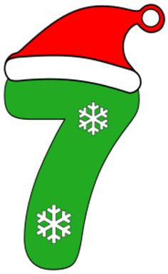 the number seven with a santa hat on it