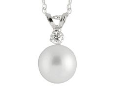 8-8.5MM CULTURED JAPANESE AKOYA PEARL DIAMOND 14K WHITE GOLD PENDANT WITH CHAIN Round White Necklace With Bail, White Brilliant Cut Pearl Necklace Classic Style, White Brilliant Cut Classic Pearl Necklace, Classic White Brilliant Cut Pearl Necklace, White Wedding Necklace, White Gold Pendant, Pendant With Chain, Broken Chain, Akoya Pearls