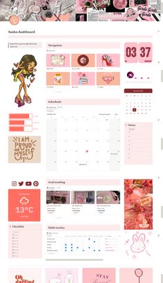 an image of a website page with pink and white designs on the front, side and back