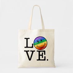 Love With A Happy Rainbow Flag Gay LGBT Tote Bag #pride #lgbt #rainbow #livefree Large Eco-friendly School Bag, Eco-friendly Customizable Tote Shoulder Bag, Fun Rectangular Everyday Bags, Recyclable Tote Bag For Gift, Customizable Eco-friendly Canvas Shopping Bag, Eco-friendly Customizable Canvas Shopping Bag, Fun Rectangular Canvas Bag For Everyday Use, Flag Lgbt, Happy Rainbow