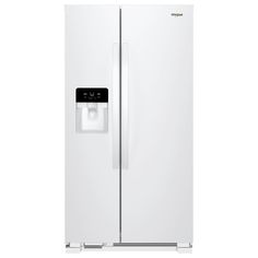 a white refrigerator freezer sitting next to each other on a white background with the door ajar