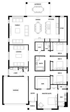 the floor plan for a three bedroom apartment with an attached kitchen and living room area