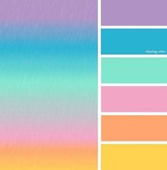 the color palette is different shades of blue, pink, yellow and green with an ombre