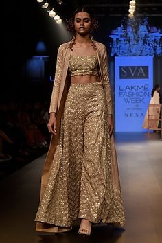 Long Shrug Lehenga, Crop Top And Palazzo Pants Indian With Shrug, Crop Top With Sharara And Shrug, Crop Top Lehenga With Shrug, Shrug Outfit, Indian Pants, Namaste India, Long Shrug, Sharara Designs