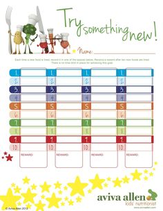 Encourage your kids to try new foods with colourful reward chart.  Visit pinterest.com/arktherapeutic for more #pickyeater #feedingtherapy ideas Healthy Food Printables For Kids, Snack Choice Chart For Kids, Food Reward Chart Picky Eaters, Food Pyramid Kids Activities, Try New Foods, Jamie Eason, Watermelon Nutrition Facts