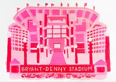 a drawing of a stadium with red and pink colors