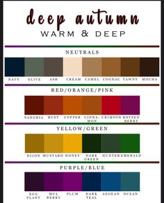 Dark Autumn Colour Combinations, Deep Color Palette Outfits, What Is My Color Season, Fall Season Color Palette, Twilight Autumn Color Palette, Dark Autumn Winter Outfits, Deep Autumn Worst Colors, Dark Autumn Accessories