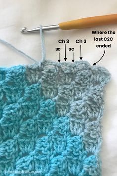 the crochet stitch is being worked on