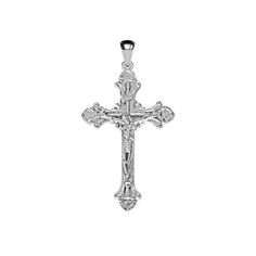 This stylized cross necklace makes for the perfect gift to your love one, or yourself! Simple yet elegant, this everyday piece is guaranteed to elevate your outfit. Elegant Sterling Silver Cross Charms And Jewelry, Elegant Sterling Silver Cross Jewelry And Charms, Elegant Sterling Silver Cross Pendant, Classic Crucifix Cross Necklace For Formal Occasions, Elegant Sterling Silver Crucifix Charms, Elegant Sterling Silver Crucifix Jewelry And Charms, Elegant Sterling Silver Crucifix Jewelry, Classic White Gold Crucifix Necklace, Elegant Sterling Silver Crucifix Necklace