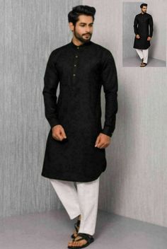 HANDMADEKURTASHOP  Description Man kurta for Man Give yourself a best ethnic look by wearing this Top and bottom Set. Made of rich cotton silk blend fabric this regular-fit set comprises a full-sleeved Indian kurta pajama This outfit with mojris will look apart on special occasions. material 100%Cotton Color : Black color Kurta Length : 40 inches Only kurta not Pajama  Shirt Chest is measurement for shirt (not body) As per standard, for best loose fitting 6 inches gap should be there between act Black Kurta Outfit For Men, Black Kurta Pajama Men, Kurta For Man, Traditional Kurta, Kurta Pajama Men, Top And Bottom Set, Healthy Man, Mens Kurta Designs, Indian Kurta