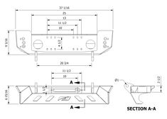 the front and side view of an electronic device with measurements for each component, including two buttons