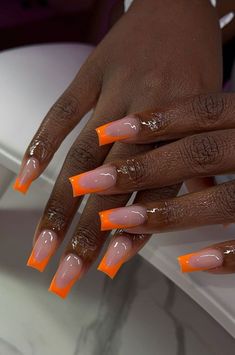 Orange Nails Short Acrylic, Jamaica Nails, Ambre Nails, Italy Nails, Bright Orange Nails, Orange Acrylic Nails, Orange Nail Designs, Orange Nail, Natural Nail Designs