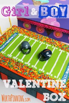 two boxes with helmets on them and the words girl & boy valentine's box