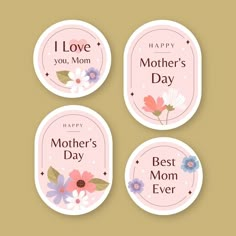 four stickers with the words happy mother's day on them