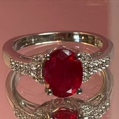 Genuine Niassa Ruby And White Zircon* Ring. Set In Platinum Over .925 Sterling Silver. Tgw 3.00 Carats. Size 8. Comes New In Box For Safekeeping And Gift Giving. Nwt *Zircon Is A Natural Gemstone Mined From The Earth And Not To Be Confused With The Man-Made “Cz” Or Cubic Zirconia Classic Silver Ruby Ring, Silver Diamond Ring With Lab-created Ruby In Oval Shape, Silver Diamond Ring With Oval Lab-created Ruby, Silver Oval Diamond Ring With Lab-created Ruby, Oval Ruby Ring With Vs Clarity, Red Ruby Ring With Vs Clarity, Classic Red Ruby Ring With Vs Clarity, Sterling Silver Ruby Ring With Vs Clarity, Silver Ruby Ring With Lab-created Ruby