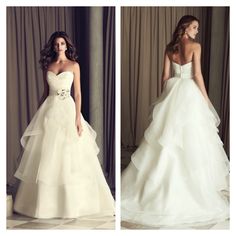 two pictures of the same wedding dress