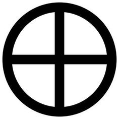 a black and white image of a cross in a circle