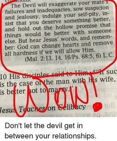 a piece of paper with the words don't let the devil get in between your relationshipss