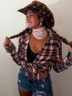 cowgirl Halloween costume: Western vibe Wild West Homecoming Theme Outfit, Diy Cowboy Outfit For Women, Cowboy And Buckle Bunny Costume, Simple Cowgirl Outfits Halloween, Killer Cowgirl Costume, Plaid Cowgirl Outfit, Rodeo Halloween Costume, Women’s Cowgirl Costume, Wild West Football Theme Outfit