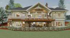 this is an artist's rendering of a house in the country style with porches and balconies