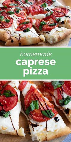 homemade caprese pizza with tomatoes and mozzarella