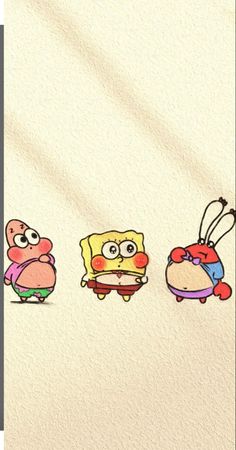 four cartoon characters are standing in a row