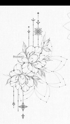 a drawing of flowers and arrows on a white background