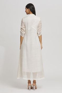 Buy Ivory Cotton Silk Woven Stripe V Neck Dress For Women by Whimsical By Shica Online at Aza Fashions. White Handloom Summer Dress, Elegant Cotton Silk Straight Kurta Dress, Elegant Handloom Wedding Dresses, Elegant White Cotton Silk Dress, White Cotton Silk Dress With Chikankari Embroidery, Bohemian Cotton Silk Wedding Dress, White Chikankari Cotton Silk Dress, White Chikankari Embroidery Dress In Cotton Silk, White Chikankari Embroidery Cotton Silk Dress