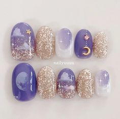 Kawaii Nail Art, Sheer Nails, Hard Gel Nails, Makeup Nails Designs, Star Nail Art, Asian Nails, Beauty Nails Design, Simple Gel Nails, Cute Acrylic Nail Designs