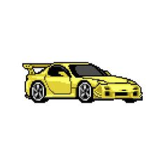 a pixellated image of a yellow car