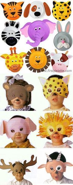 various animal masks are shown in different colors and sizes, including one for the head