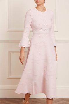 Pretty Pointelle Knit Ankle Gown – Pink | Needle & Thread Knit Gown, Gown Pink, Ballerina Dress, Short Gowns, Viscose Dress, Pointelle Knit, Needle Thread, Midi Length Dress, Textured Knit