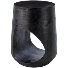 a black wooden stool with an unusual design