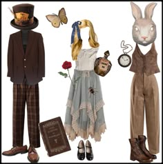 three different types of costumes and accessories for children to wear in the movie alice and the rabbit