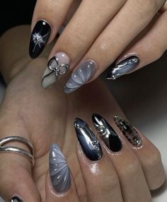 Nails Starry Night, Yk2 Nails, Korean Nail, Korean Nail Art, Chrome Nail Art, Romantic Nails, Chrome Nail, Korean Nails, Pretty Gel Nails