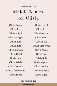 the ultimate list of middle names for olvia