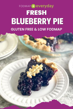 fresh blueberry pie on a plate with the text gluten free and low fodmap