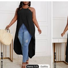 New Black Strappy Knit High Low Top (I’m 5"2 And It Was Too Long For Me) Super Cute!!! Club Attire, Casual Chic Outfits, Black And White Baby, Plus Size Tank Tops, How To Stretch Boots, Plus Size Summer, Casual Chic Outfit, Yellow Fashion, High Low Hem