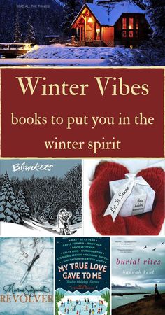 the cover of winter vibes books to put in the winter spirit, with pictures of houses and trees