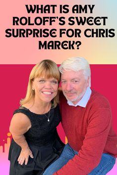 a man and woman posing for a photo with the caption what is any roloff's sweet surprise for christ mark?