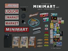 an assortment of stickers, magnets and other items for the minimart set