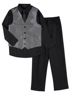 Boys 4 Piece Suit Silver & Black Pin Stripe Dress Up Holiday Outfit Vest & Tie This great looking boy's black & silver pin stripe dress up outfit is perfect for weddings, Easter, church, or anytime you want to dress him up! Boy's sizes 4 Piece Set Includes: Pants, button front shirt, vest, & clip on tie Payment We accept PayPal as our payment method. Immediate payment is required. If you have any questions about payment, please feel free to contact our customer support team. Return Policy We hav Pin Stripe Dress, Outfit Vest, Vest And Tie, Pinstripe Dress, Black Pins, Shirt Vest, Dress Up Outfits, Pin Stripe, Holiday Outfit