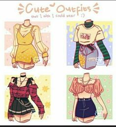 four different types of clothes with the words cute outfits on them